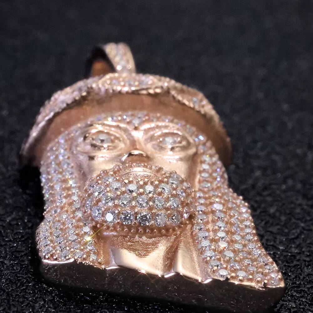 NUOYA Womens Hip Hop Jesus Head Pendant Rose Gold Plated 925 Sterling Silver Iced Out VVS Moissanite Jewelry Pass Diamond Test