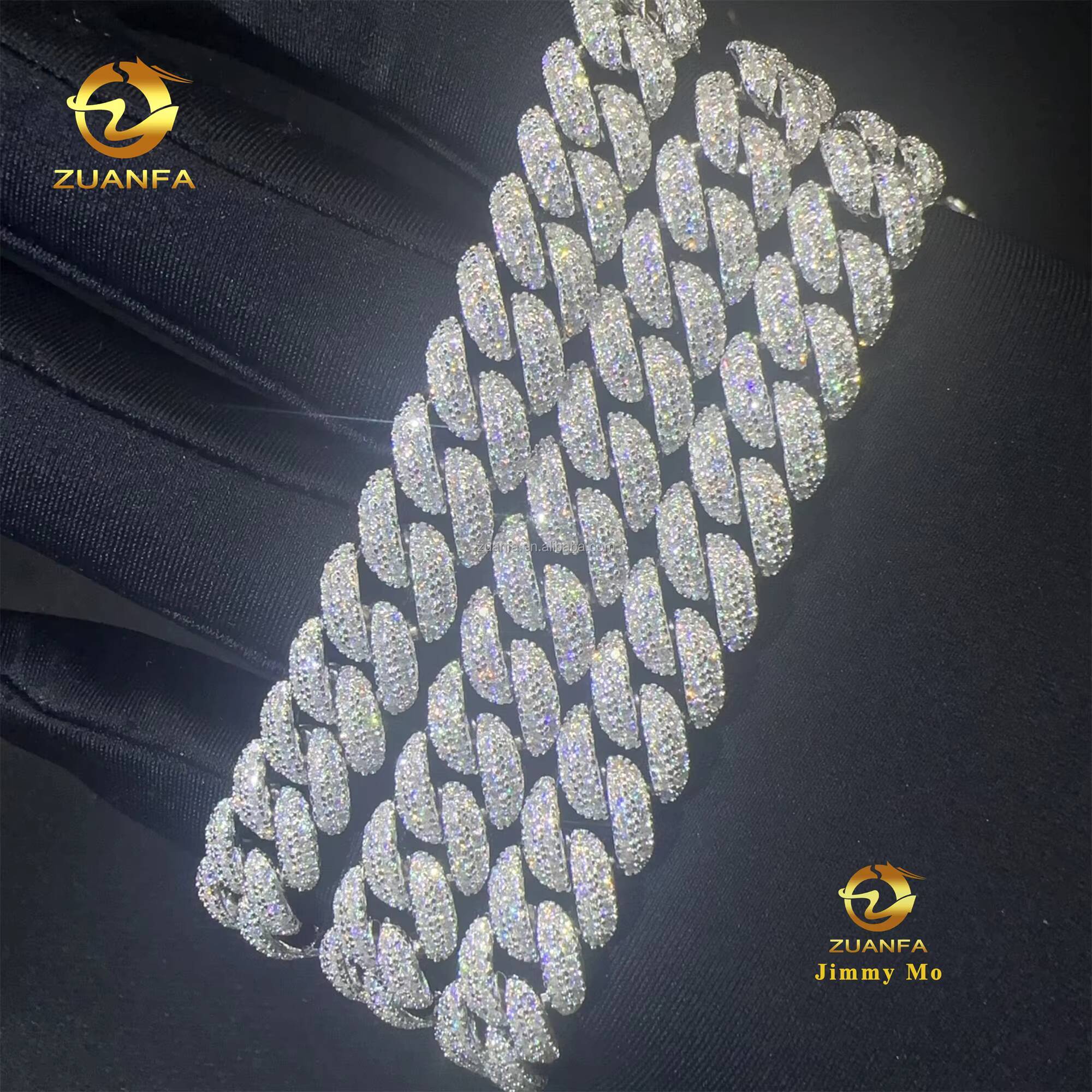 Best Selling Pass Diamond Tester 10mm Two Rows 925 Sterling Silver Iced Out Hip Hop FL Moissanite Diamond Cuban Link Chain Men