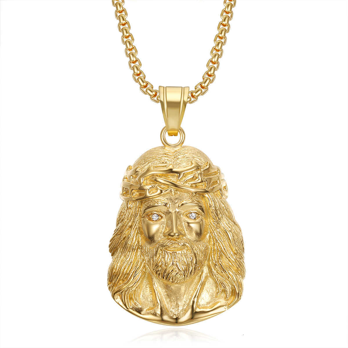 New European and American HIPHOP religious necklace with titanium steel, gold plating and diamond pendant.