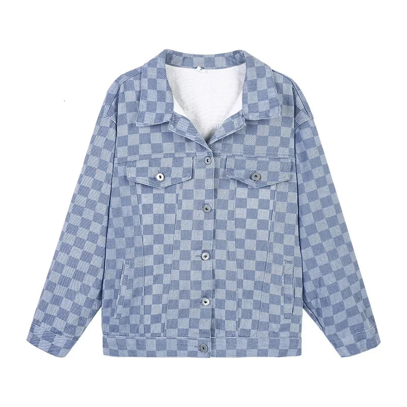 Early Spring Autumn Versatile Plaid Denim Jacket Womens Fashionable Outerwear Classic Never out of Style250723