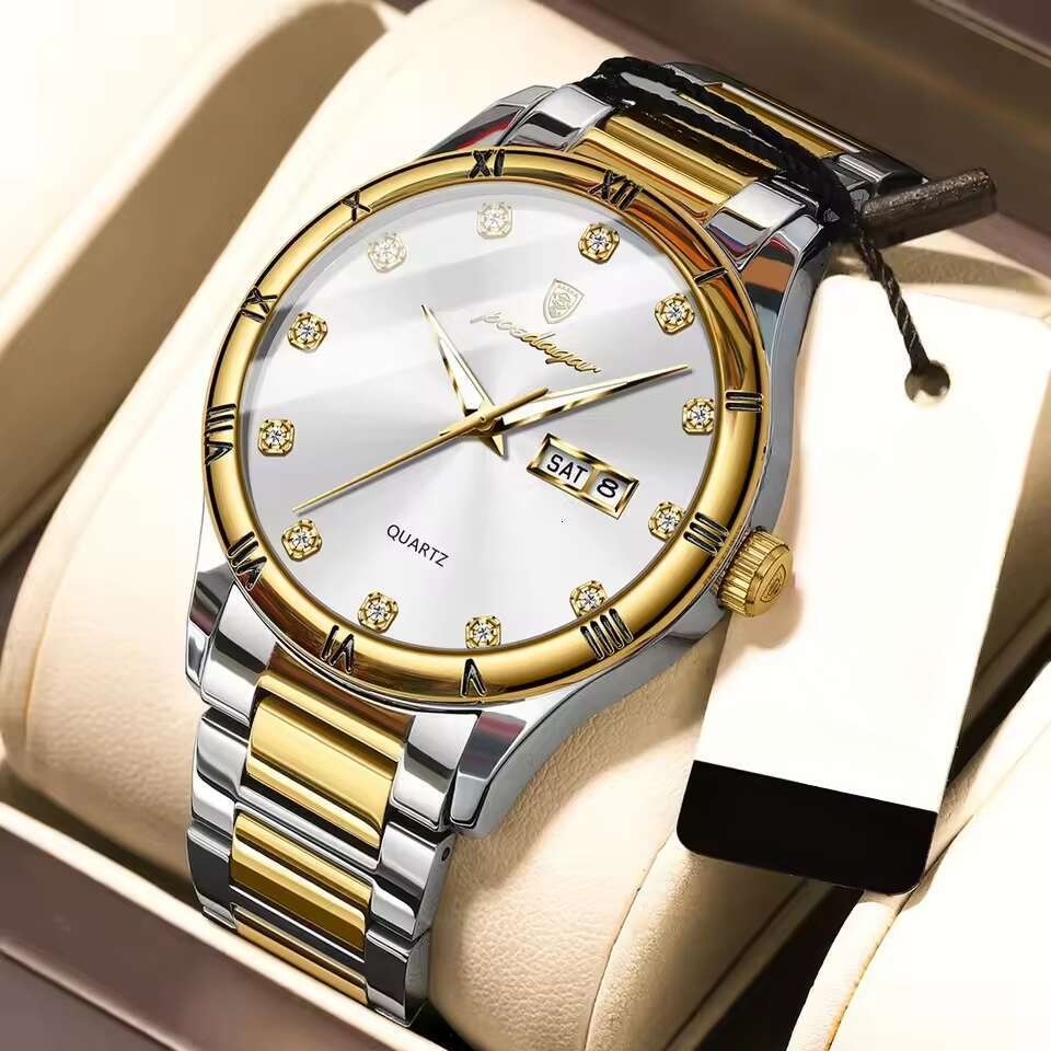 DHwatches POEDAGAR Men's Business Watch - Dual Calendar, Luminous, 30M Waterproof, Stainless Steel, Quartz Dress Watch for Professionals