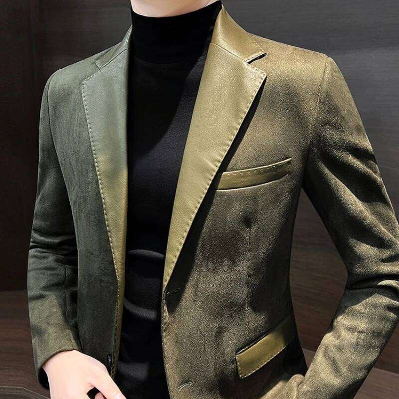 Single Breasted Splicing New In Jacket for Men Vintage Coats Designer High Quality Spring Clothes Man Suits and Blazers