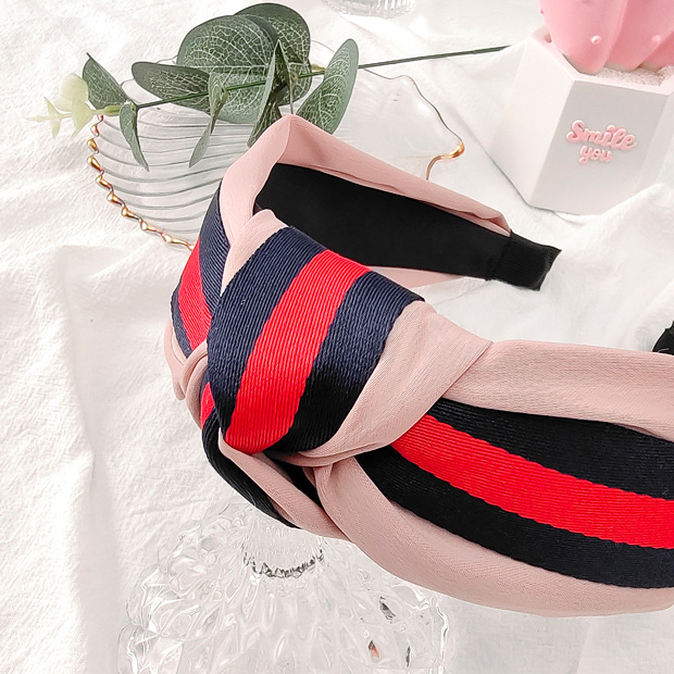 Stripe Ribbons Knotted Hairbands British Style Hair Clips Wide Edge Wide Ladies' Outdoor Crossover Headband Hair Accessories