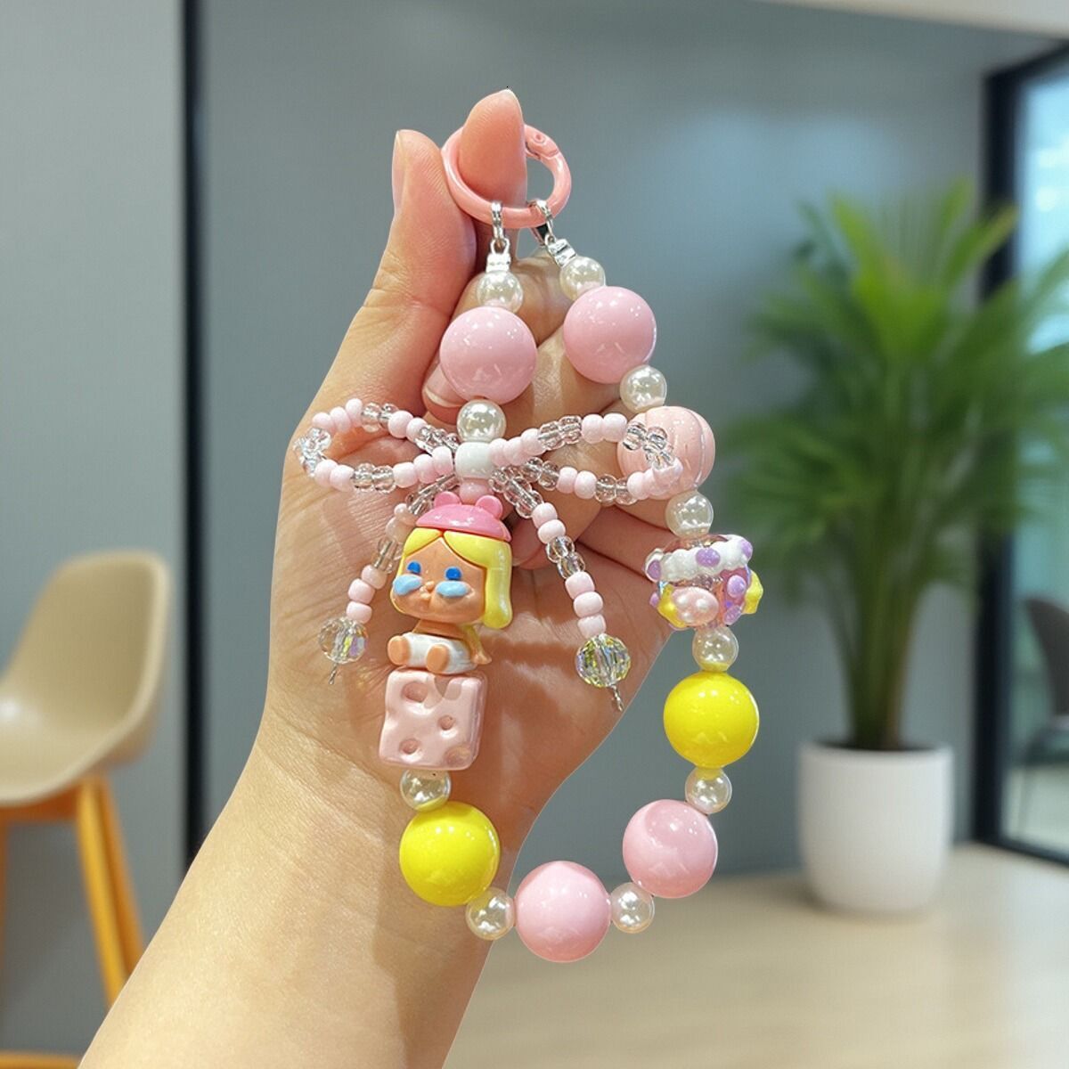 Bubble Mart Cute Bead Chain Hand-painted Beads DIY Blind Box Keychain Phone Pendant Small Gift