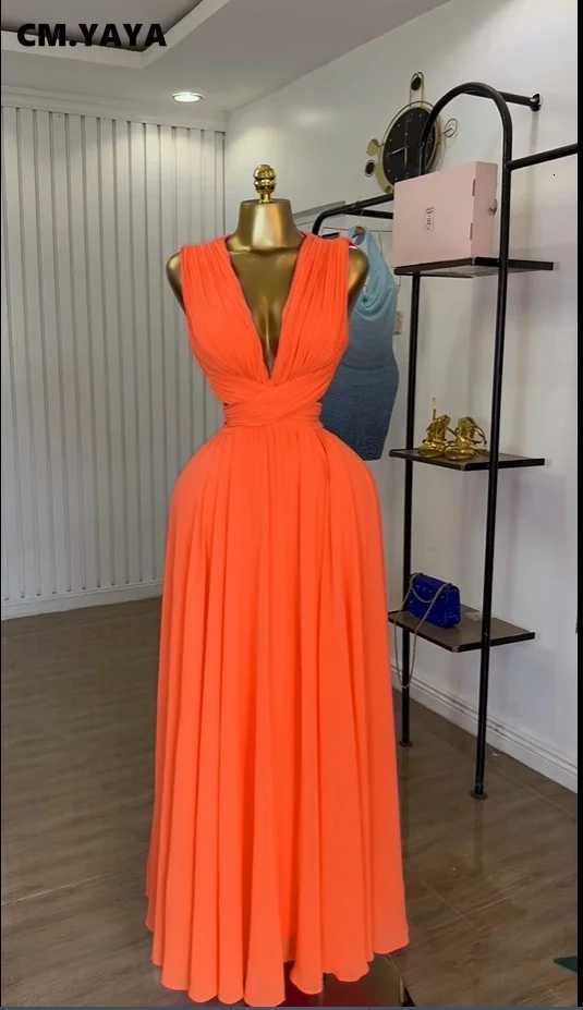 CM.YAYA Women Sleeveless Cutout BaCK Wrap V-neCK Pleated A-line Maxi Long Dress BirTHday Vacation Sexy Party Dresses Z250722