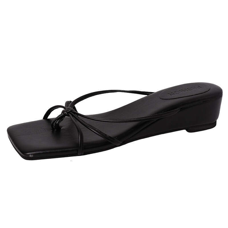 Fashion Leopard Print Thin Strap Open-Toe Wedge Flip-Flops for Women 2025 Summer Shoes Outdoor French Style Sandals