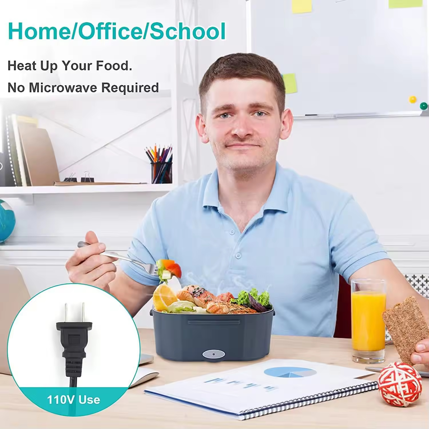 electric lunch box for adults and children 1.5L 80W self heating lunchbox portable food warmer leak proof health with carry bag for home and car