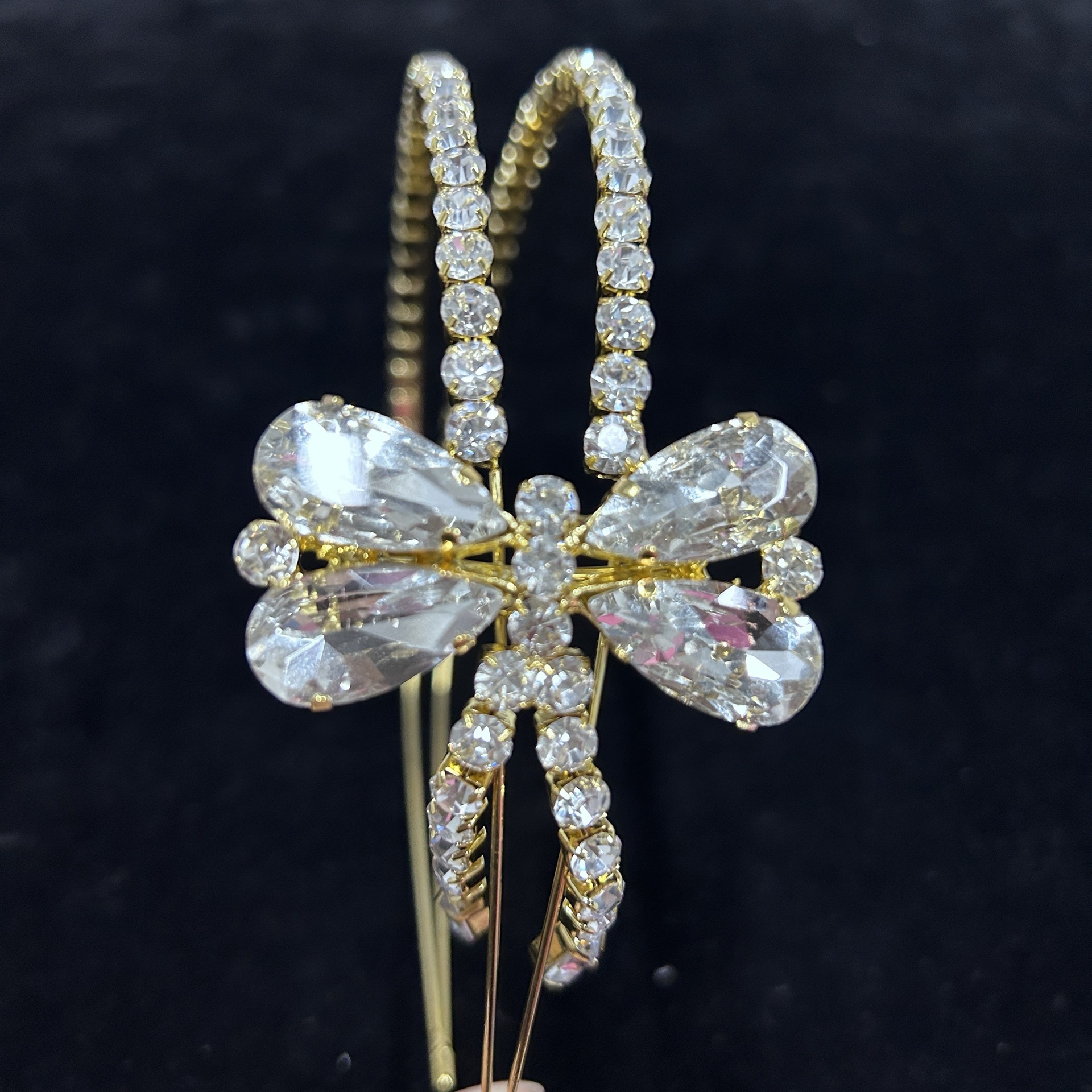 Hip Hop Iced out VVS Moissanite Studded Double Layer Bow Headband Gold Minimalist Elegant Princess Vibe Headpiece for Women