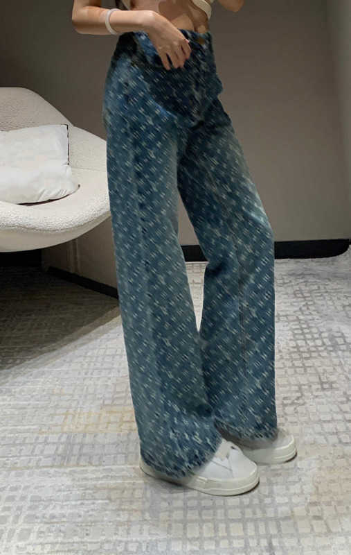 jeans womens designer jacquard Straight Leg jeans Allover Print logo Classic Mid Rise baggy Pants Luxury Straight Leg Denim Pants Casual womens clothing