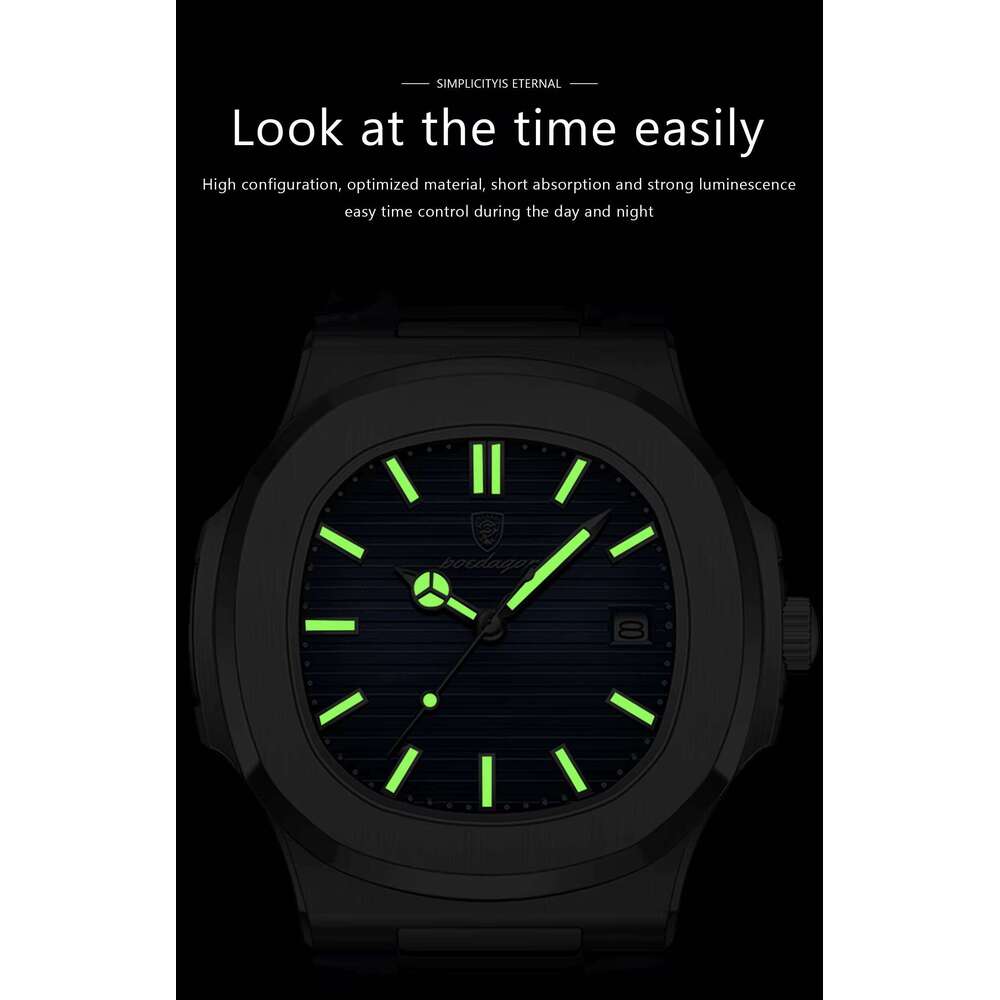 DHwatches POEDAGAR 613 Hot Sale Leather Strap Calendar Square Dial Classic Quartz Watch Top Brand Waterproof Casual Men's Watches