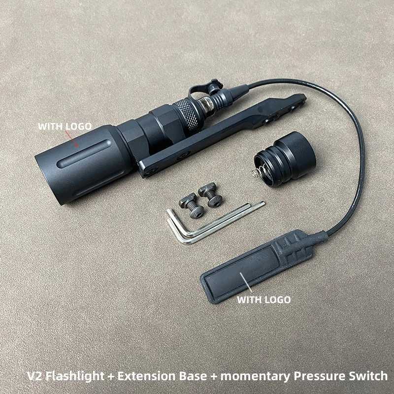 Tactical Airsoft Metal Scout Light V2 Flashlight and SF Pressure Switch with Lightbar Scout Mount Fits MLOK Rail Weapon Torch W250722