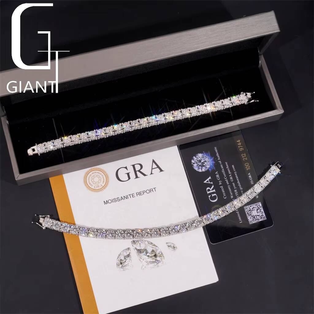 Bulk Stock New Arrivals Iced Out Double Sides Hip Hop S925 VVS1 5mm 6.5mm Moissanite Diamond Cluster Tennis Chain Bracelet