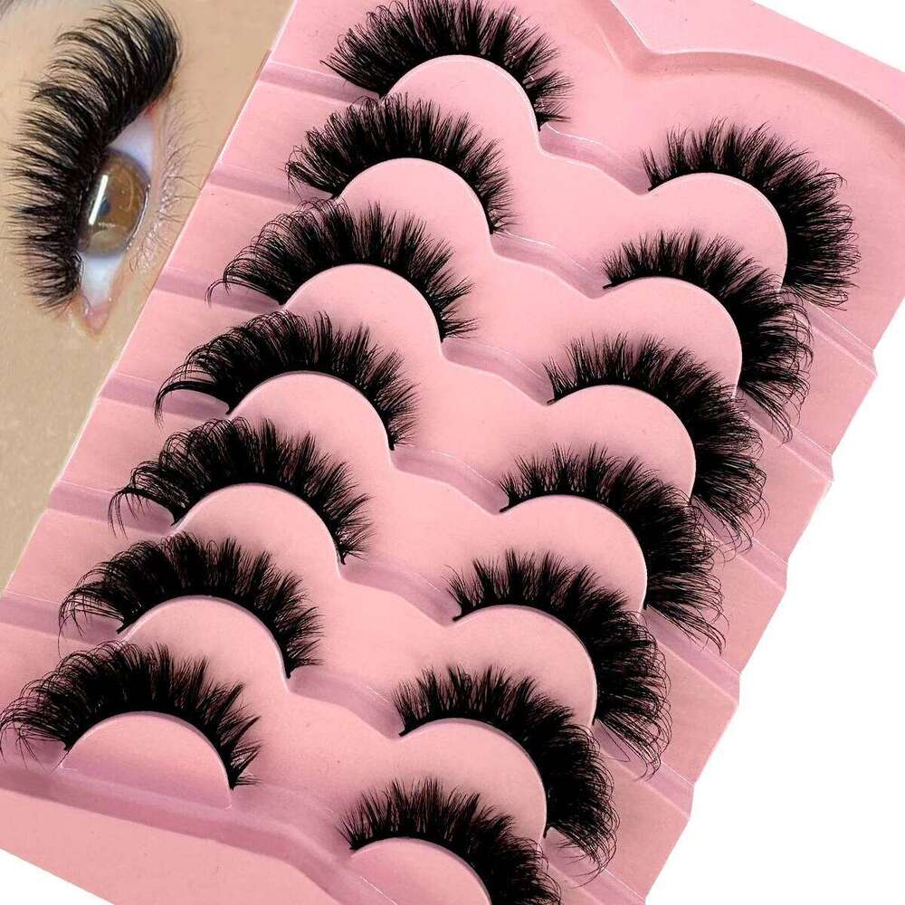 NEW 7pairs ic 3D Volume Cat Eye Faux Mink Lash Natural Wispy Russian Strip Lashes Makeup Dramatic False Eyelashes X250723