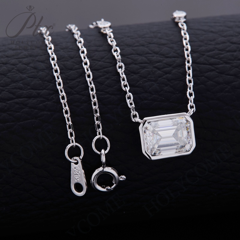 Minimalist Emerald Cut Moissanite Lab Ruby Sapphire Emerald Gemstone Unisex Pendant Necklace Daily Outfit 925 Sterling Silver Valentine's Day Jew