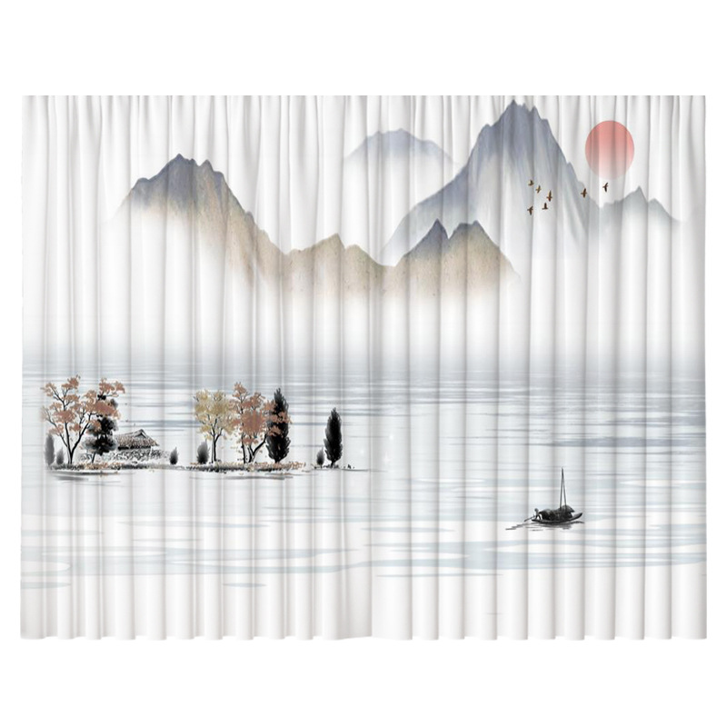 YL-36820 modern new Chinese style ink landscape painting scenery living room study high-end bedroom famous curtain Zen gauze curtain