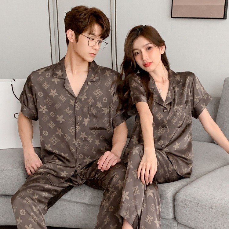readingLight High-End Couple Pajamas Spring Summer Ice Silk Short Sleeve Thin Silk Homewear 250723