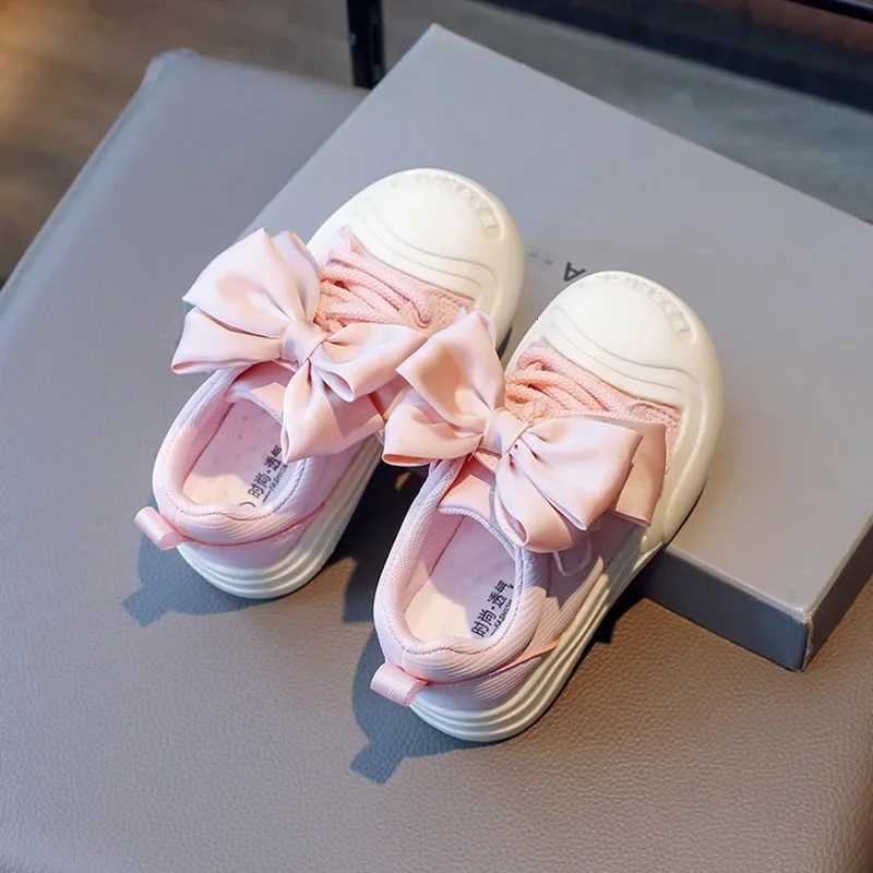 Girls Princess Children Non-slip Thick Bottom Sports Shoes Kids Student Hook and Loop Bow Tie Casual Running Sneakers C260130