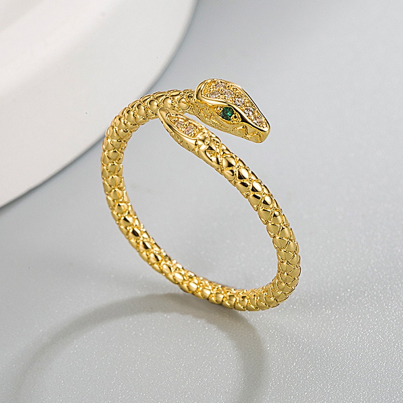 Gold Tone Snake Shaped Open Ring Green Eye Accents Trendy Party Jewelry And Daily Wear Gift For Her High Quality And Stylish Jewelry