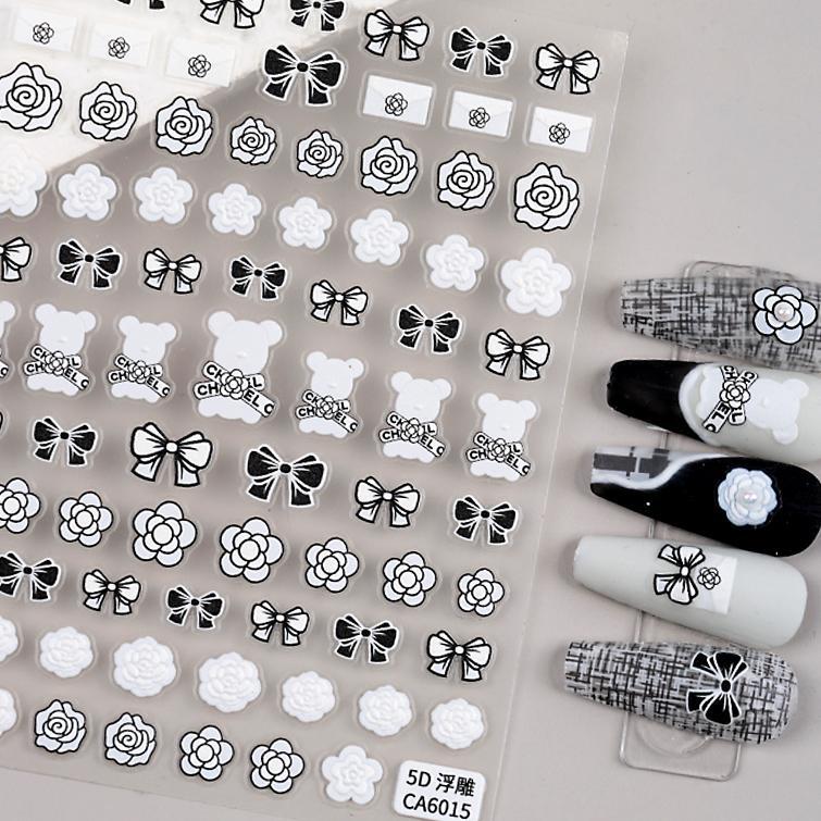 1Sheet Matte Nail Sticker Bow Nail Stickers 5D enchase Luxury Decal Charm Manicure Elegant Embroidery Style Floral Nail Art Jewelry