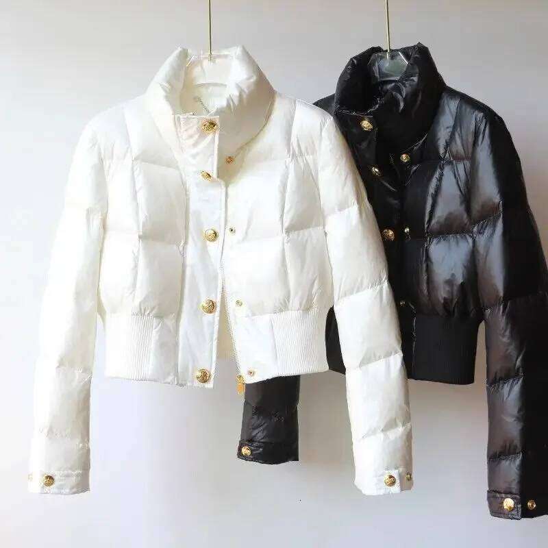 hoodie High-end Korean Short Winter Women Stand-up Collar Warm Parka Puffer Jacket Light Coat Outdoor Windproof Outerwear Button jacket