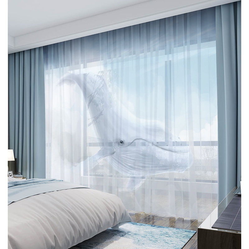 YL-36660 New Whole House Modern American Curtain Dolphin Blue Sky White Cloud Bedroom Blackout Window Screen
