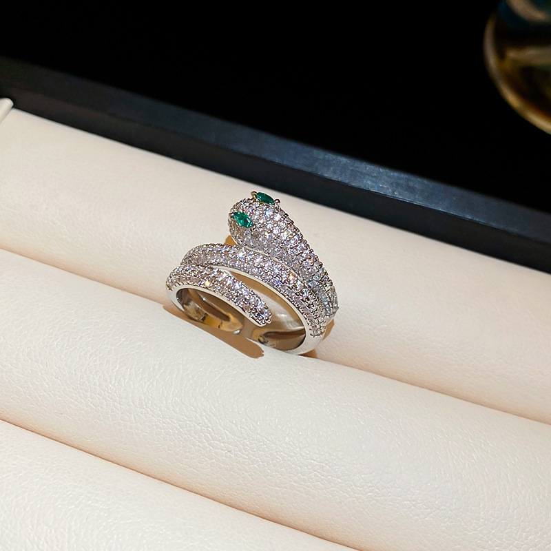 Silver - Tone Snake - Shaped Ring With Baguette And Round Rhinestone Accents Edgy Party Jewelry And Gift For Her High Quality And Sparkling Jewelry