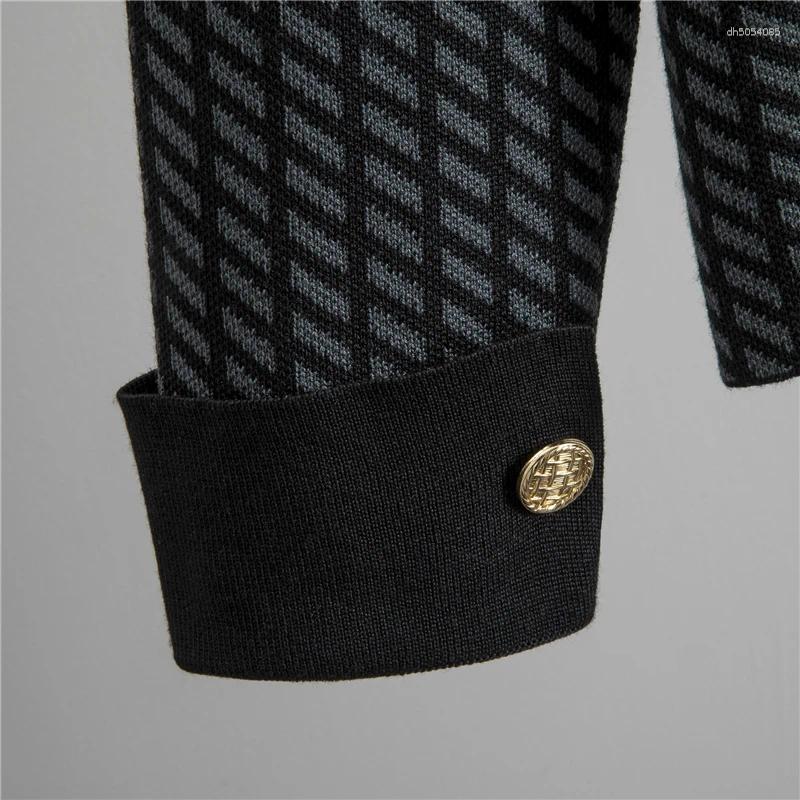 Women's Tracksuits Elegant Turndown Collar Long-sleeved Single-breasted Chequer Cardigan Top Wide Leg Pant 2-piece Set Women Fashion Autumn Desig