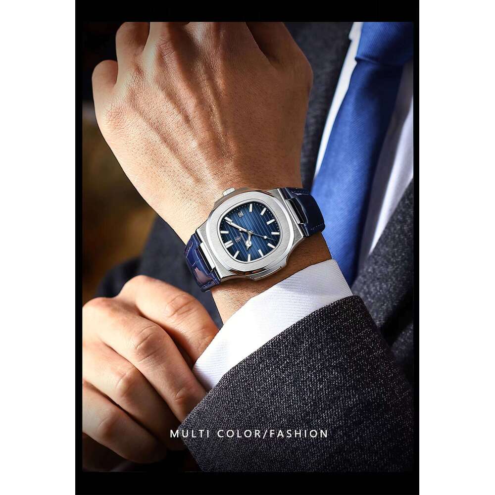 DHwatches POEDAGAR 613 Hot Sale Leather Strap Calendar Square Dial Classic Quartz Watch Top Brand Waterproof Casual Men's Watches