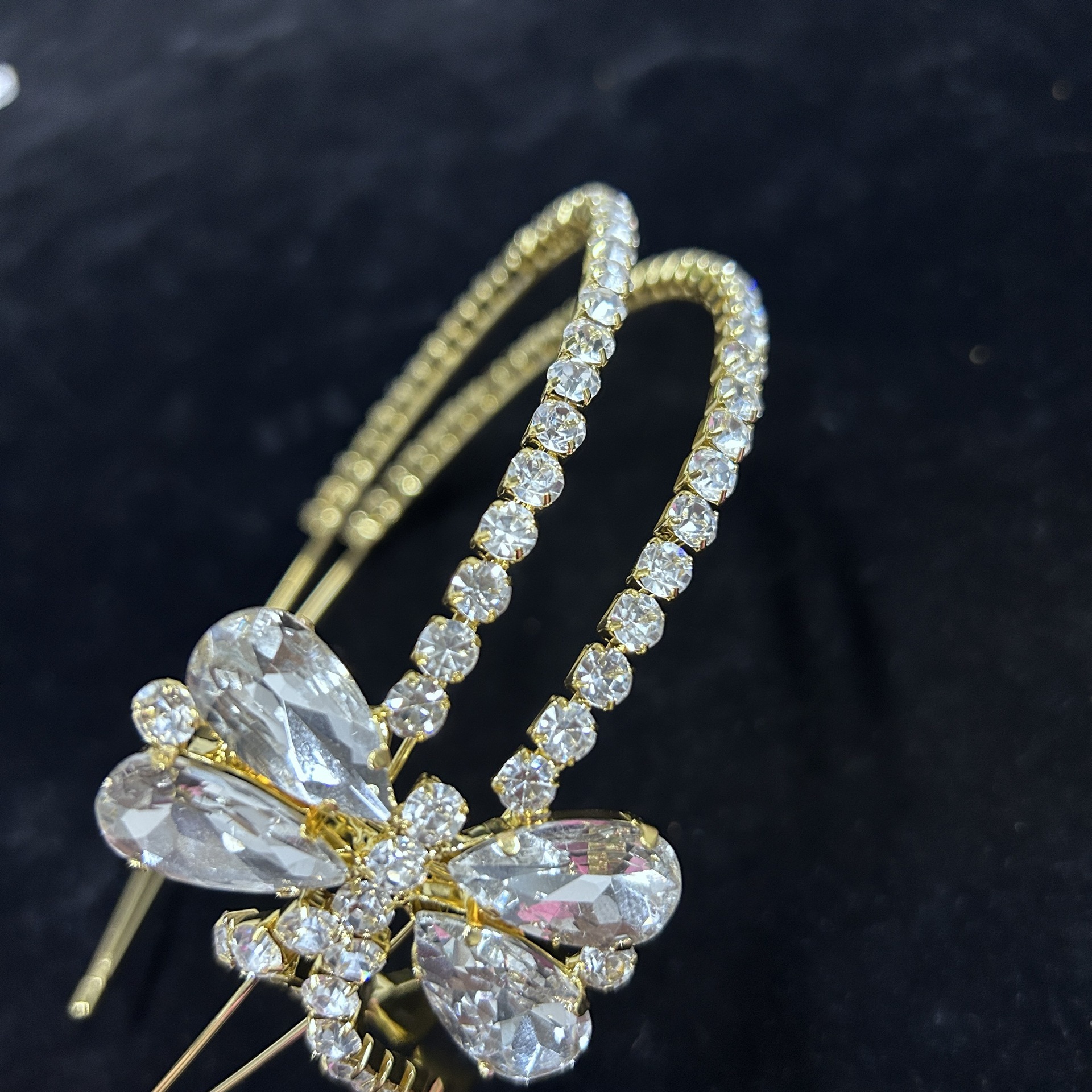 Hip Hop Iced out VVS Moissanite Studded Double Layer Bow Headband Gold Minimalist Elegant Princess Vibe Headpiece for Women