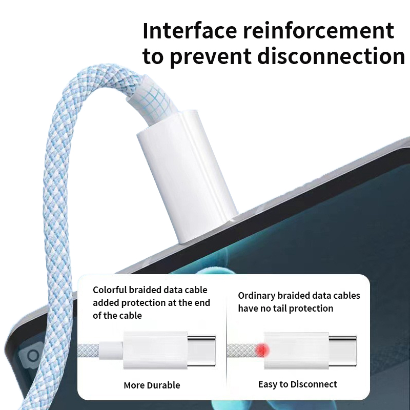 Durable type c usb charging cable Nylon braided data cable for Iphone 15/16