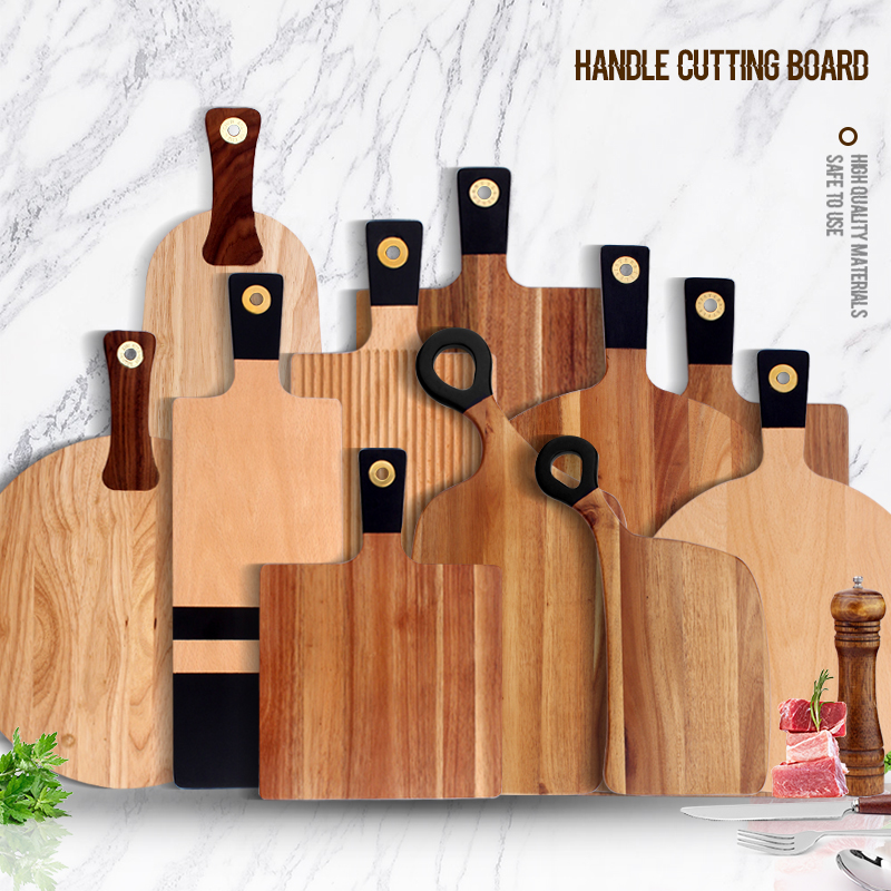 Solid Wood Acacia Carbonized Handle Spray Black Chopping Kitchen Household Cutting Board Food Grade Durable