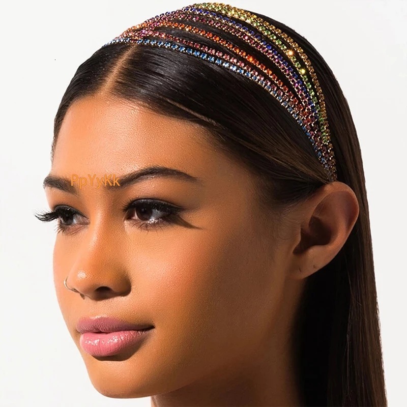 Hip Hop Trendy Hair Accessory for Women Multi layer Luxury Colorful VVS Moissanite Studded Jewelry Headdress