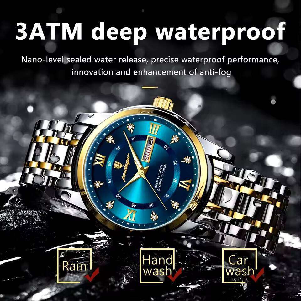 DHwatches POEDAGAR for Man Elegant Date Week Waterproof Luminous Men Watch Quartz Stainless Steel Sports Men's Watches