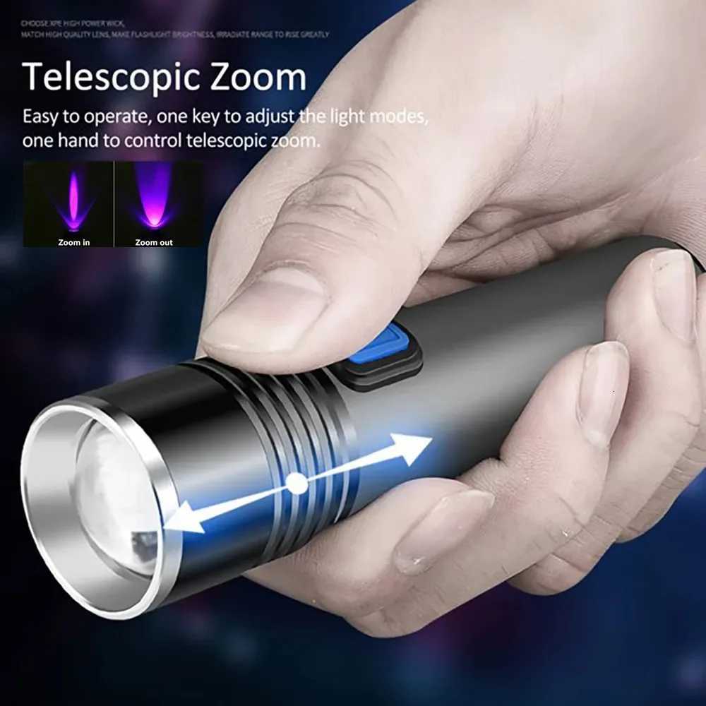 395nm UV Flashlight Blacklight Zoomable USB Rechargeable UV Light Ultraviolet Flashlight for Pet Urine Detector Resin Curing Z250722