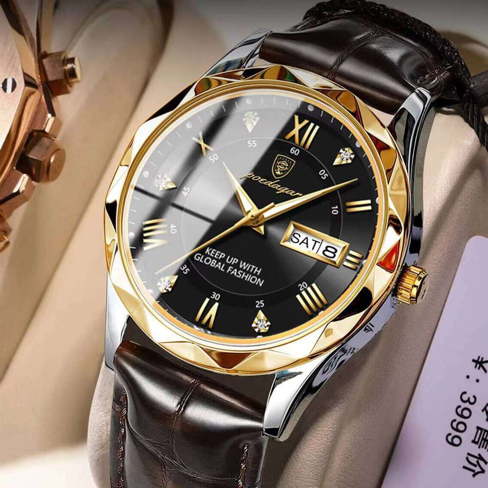 DHwatches POEDAGAR Popular Brand Leather Band Men Watches Waterproof Luminous Business Quartz Watch