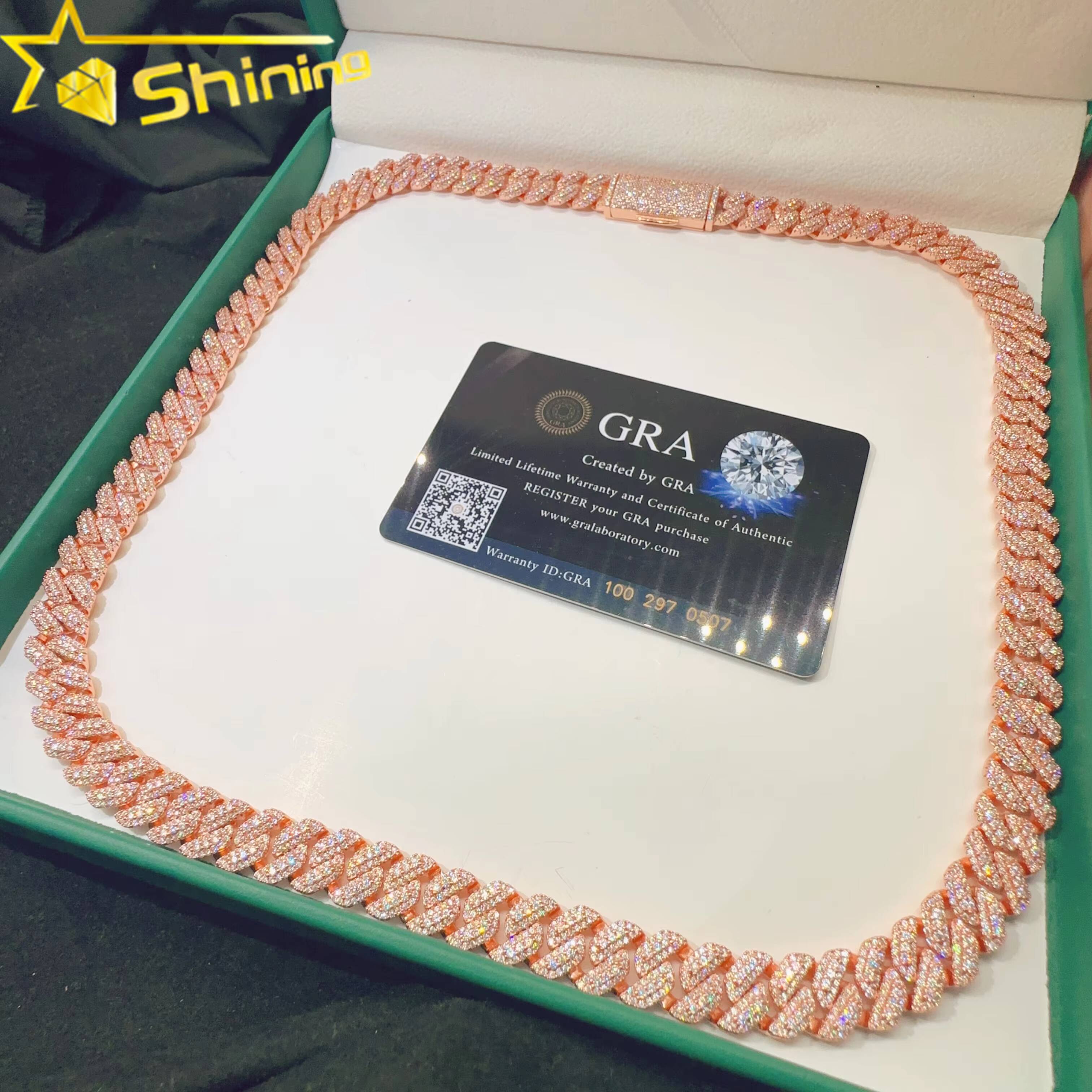 Pass Tester VVS Moissanite Lab Diamond Silver 925 Necklace Chain Hip Hop Iced Out Jewelry 10mm Miami Cuban Link Bracelet Chain