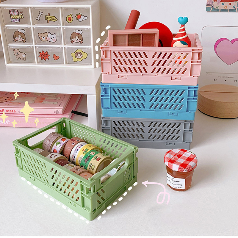 Desktop Plastic Organizer Storage Box - Foldable Small Basket for Cosmetics, Student Stationery, Sundries & Storage Bin