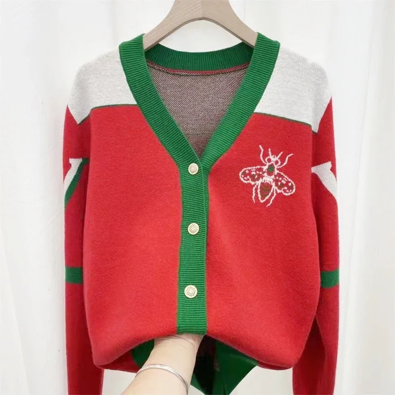 Brand Design Long Sleeves Vneck Cardigan Sweater For Women Knitwears Outfits Tops Coat Y2k Vintage Outerwears Clothing 250723