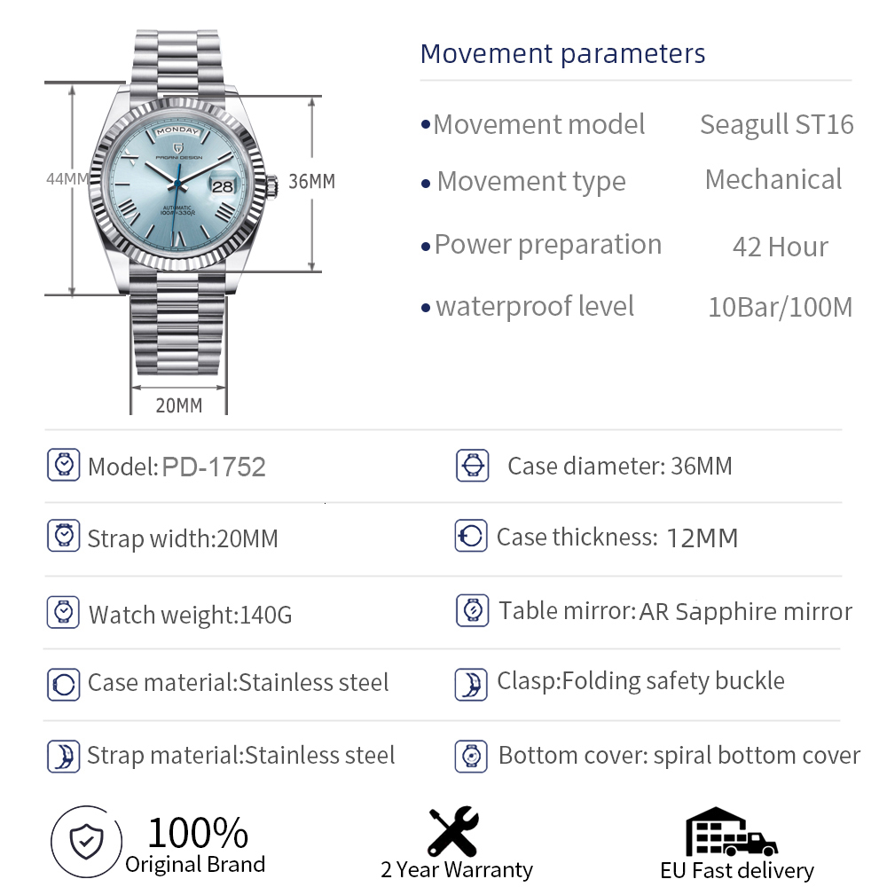 2025 New PAGANI DESIGN DD36 Mens Mechanical Watches Gold Luxury Automatic Watch For Men AR Sapphire Mirror Waterproof Gift Clock