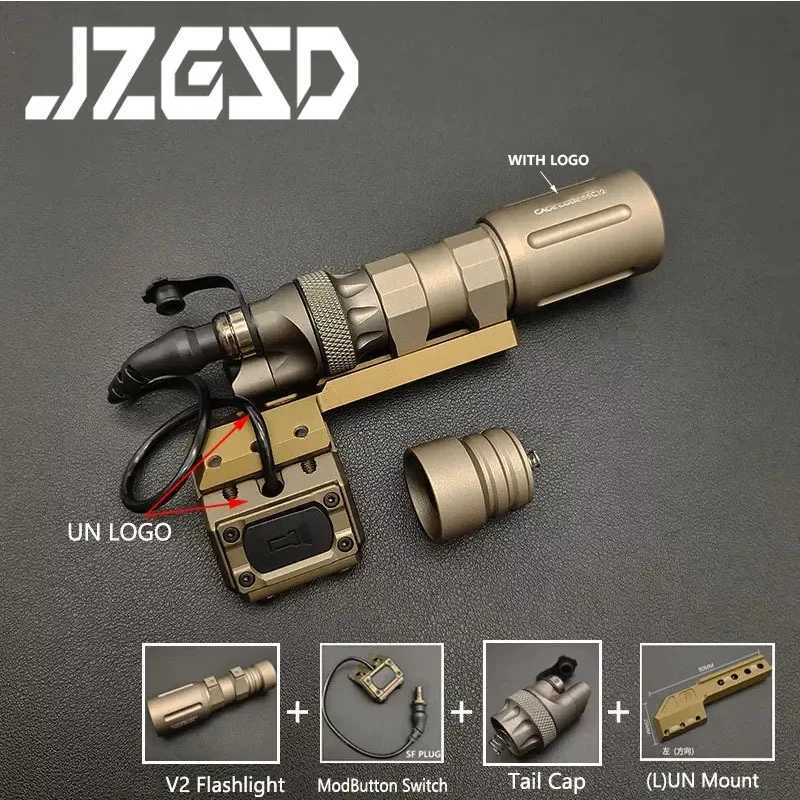 Airsoft Metal Flashlight V2 Light Tactical High Power Hunting Weapon Scout Light Modbutton Remote Pressure Switch 20mm Rail W250722