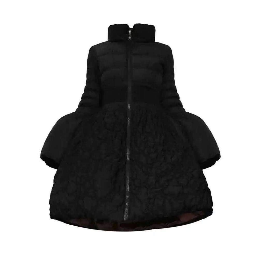 hoodie Fashion Pleated Design Down Coat For Women Stand Collar Long Sleeves Slim A-line Black Clothing Winter New 2VV229 jacket