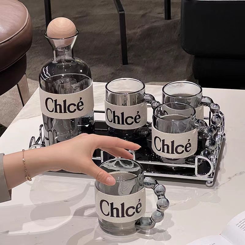 Luxurious water cup Set of 5 Nordic Style Ceramic Tea Cups with Handle and Mugs set INS style cold water kettle Reusable Portable Tea Water Bottle For