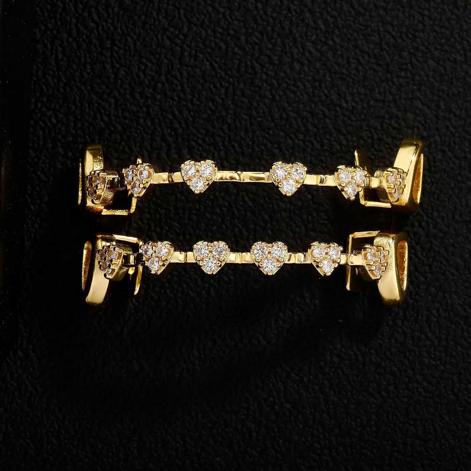 RACHELZ Hip Hop Full CZ Stone Hollow Teeth Caps For Women Men Jewelry Top Bottom Heart Zircon Tooth Grills Braces Cosplay H260630 - view 6