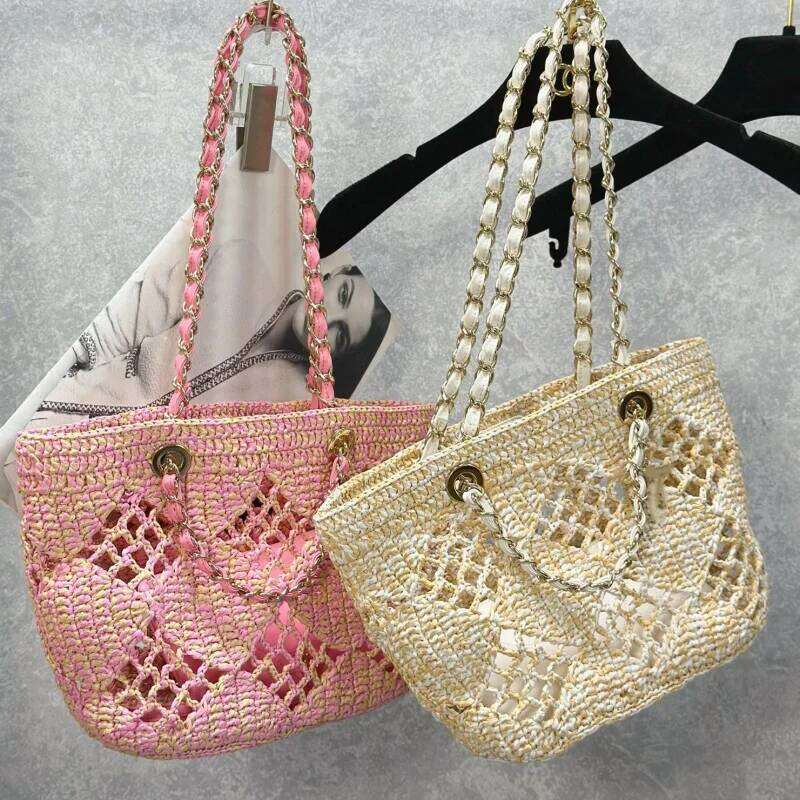 Weaving Hollow Beach Bag High-End Fashion One-Shoulder Crossbody Chain Vegetable Basket Handbags For Women Canvas Cloth Summer