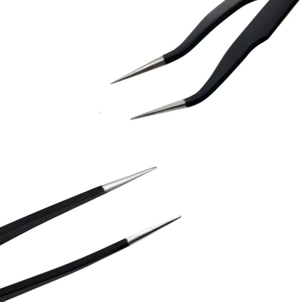 2pcs / Set Professional Rhinestone Tweezer Stainless Straight Curved Antioxidant Glitters Eyelash Nail Decoration Picking Tools Eyela