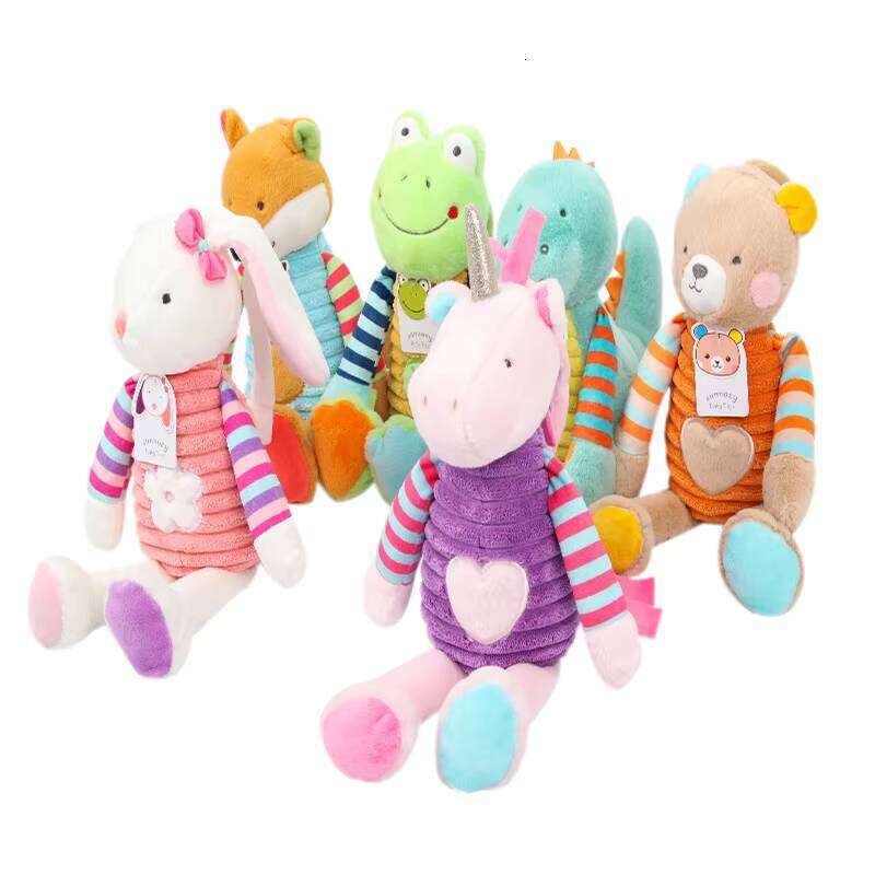 Adorable Plush Rabbit Baby Toy for Infants - Soft - Touch, Striped - Dressed Bunny with Decorative Bow