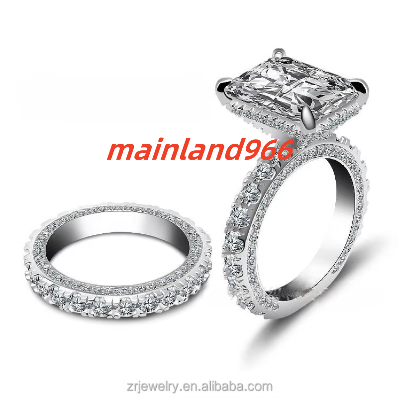 10*14mm 925 Sterling Silver Moissanite Engagement Wedding Ring Hot Selling Premium Quality Radiant Moissanite Set Rings