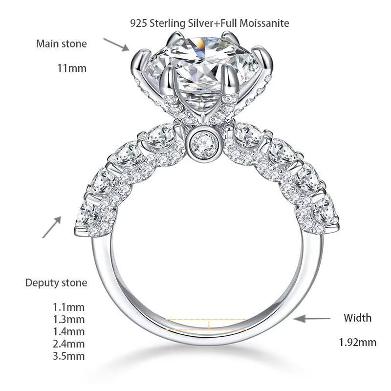 Ruizuan Hot Sale 5ct Wedding 925 Silver Promise Rings for Ladies Mossanite Diamond White Jewelry Accessories GRA CertificateGift