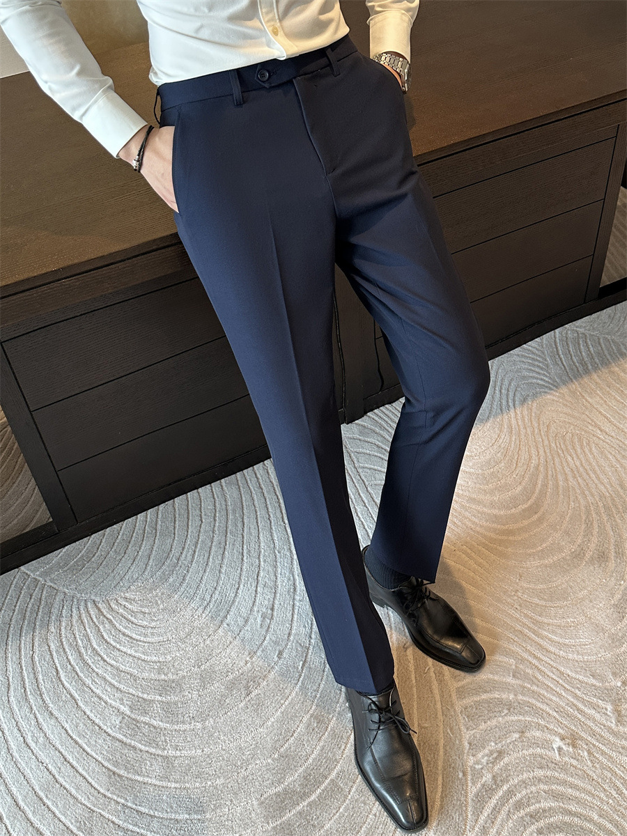 Wrinkle resistant dark gray drape Western pants for men slim fit small leg pants for business work spring and autumn new casual long pants for men