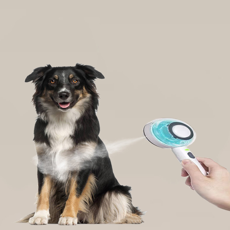 Rechargeable Pet Grooming Brush with Spray Function -Smart Deshedding Tool for Dogs and Cats, Stainless Steel, Electrostatic and Portable Hair Remover